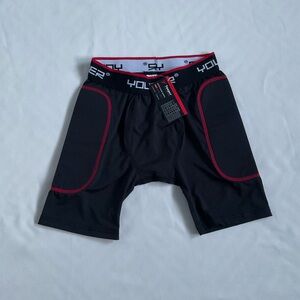 Youper Padded Sliding Shorts Black with Red Accent‎ and White Letters Size M